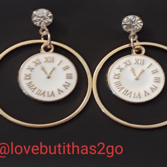 Jewelry - 3 for $15 Nwot clock goldtone earrings gift enamel